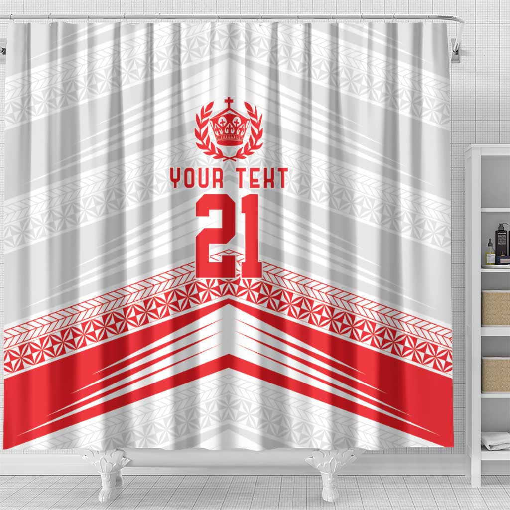 Custom Pacific Rugby Spirit Shower Curtain Tonga Ngatu Pride White Edition LT9 - Polynesian Pride