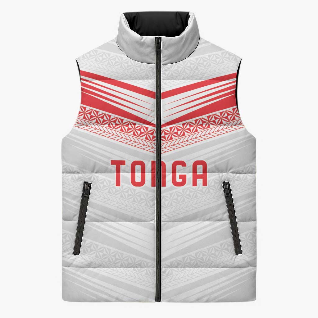 Custom Pacific Rugby Spirit Sleeveless Puffer Jacket Tonga Ngatu Pride White Edition LT9 Unisex White - Polynesian Pride