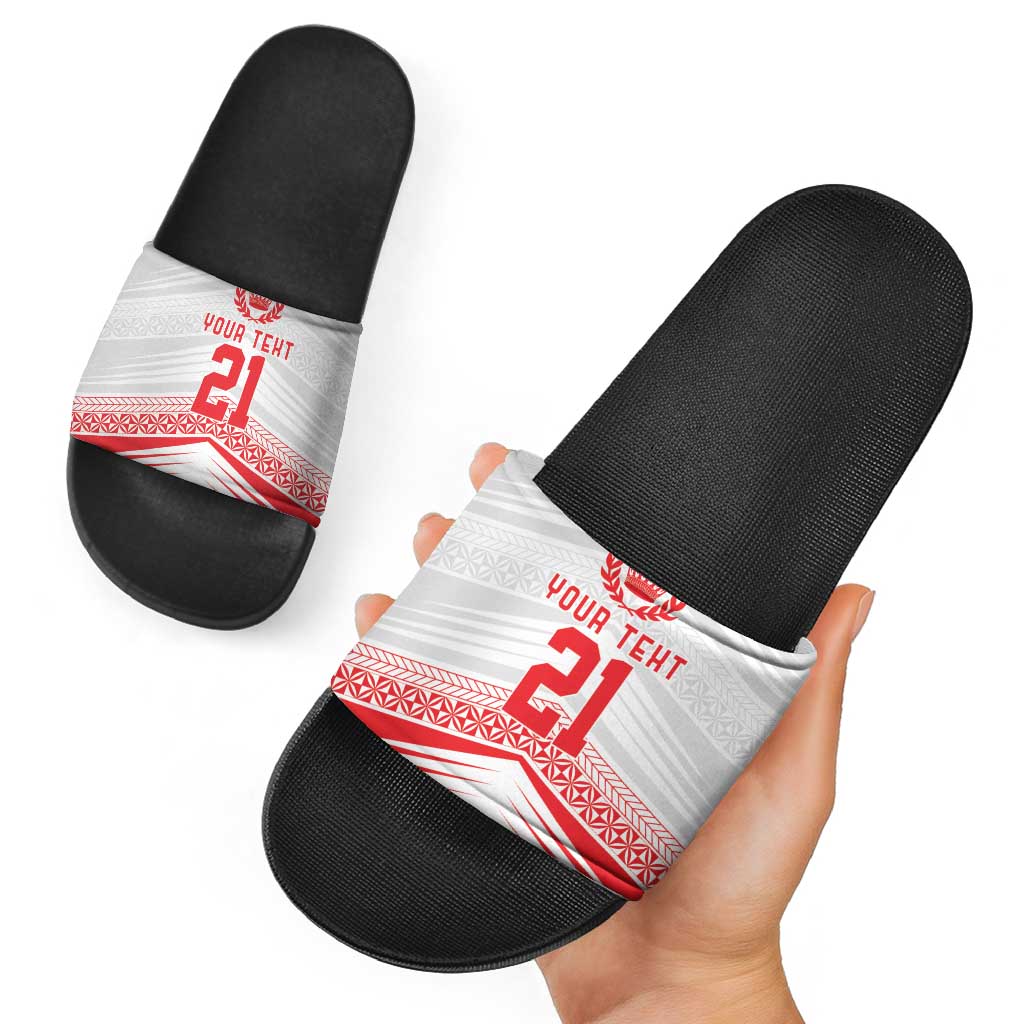 Custom Pacific Rugby Spirit Slide Sandals Tonga Ngatu Pride White Edition LT9 - Polynesian Pride