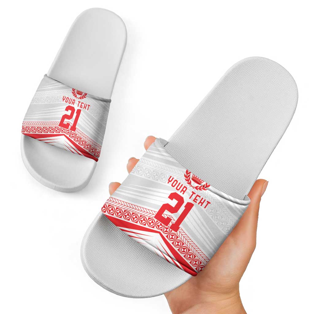 Custom Pacific Rugby Spirit Slide Sandals Tonga Ngatu Pride White Edition LT9 - Polynesian Pride