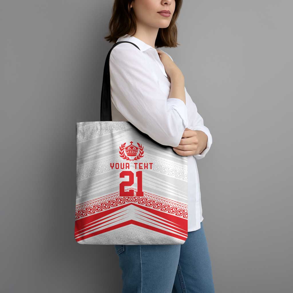Custom Pacific Rugby Spirit Tote Bag Tonga Ngatu Pride White Edition LT9 - Polynesian Pride