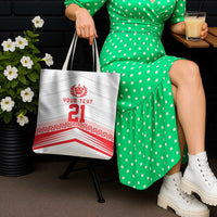 Custom Pacific Rugby Spirit Tote Bag Tonga Ngatu Pride White Edition LT9 - Polynesian Pride