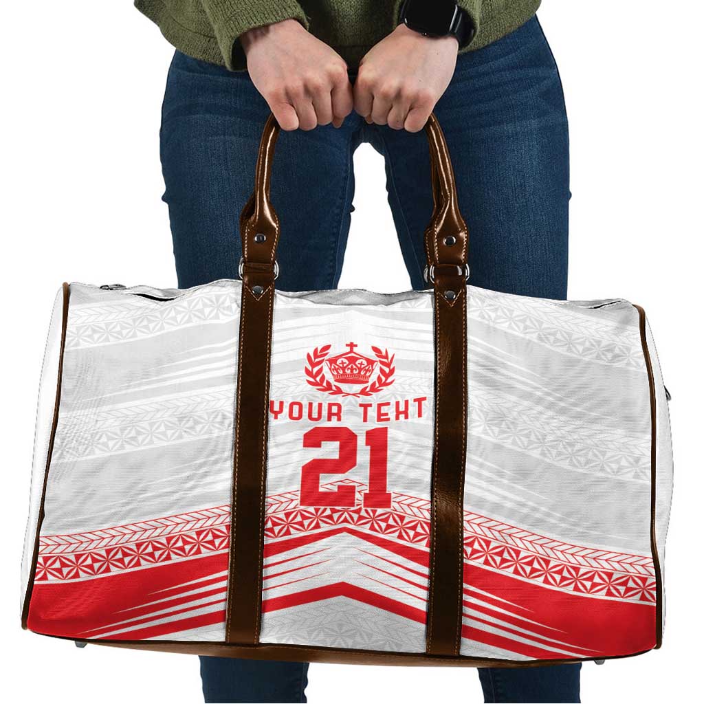 Custom Pacific Rugby Spirit Travel Bag Tonga Ngatu Pride White Edition LT9 White - Polynesian Pride