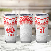 Custom Pacific Rugby Spirit Tumbler Cup Tonga Ngatu Pride White Edition LT9 - Polynesian Pride