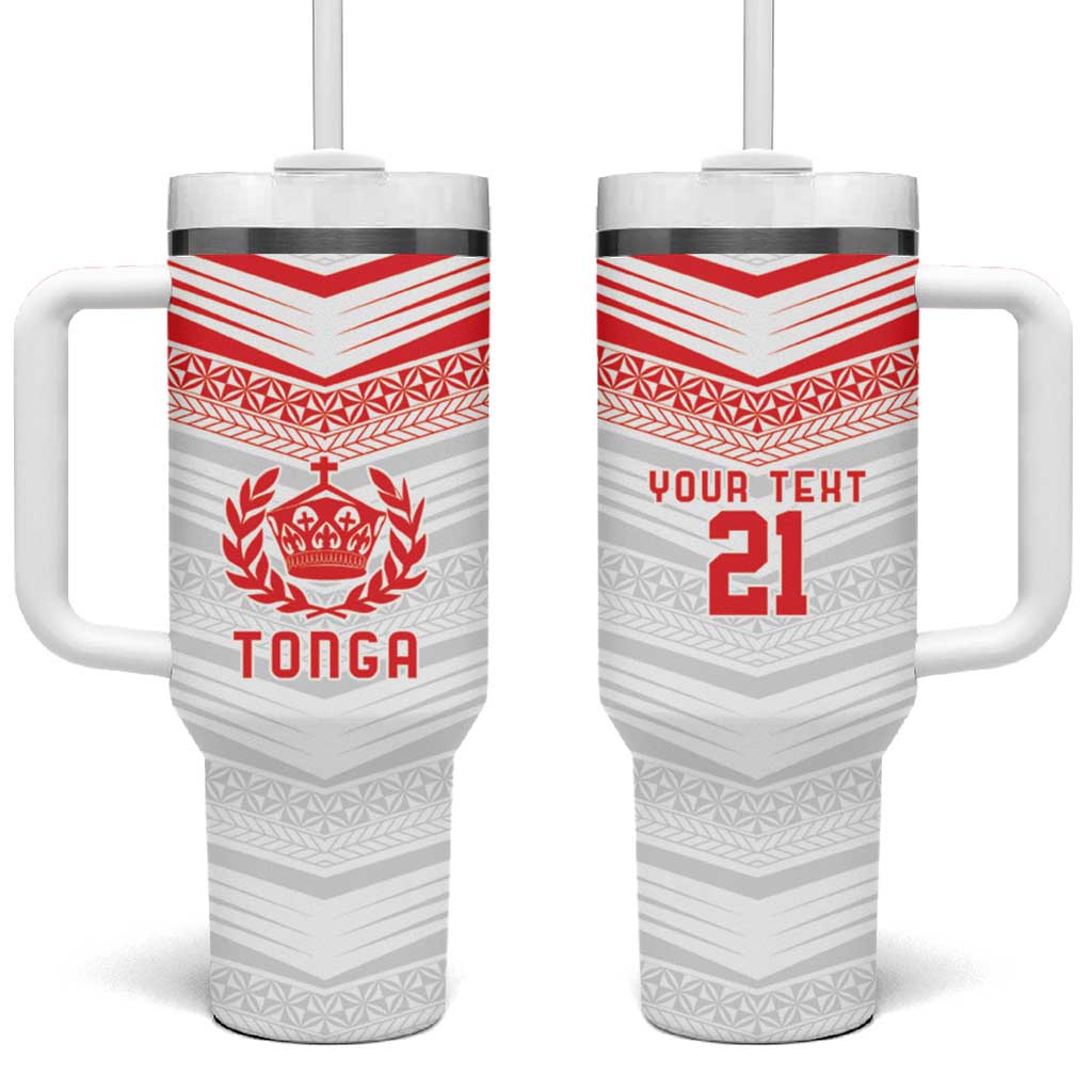 Custom Pacific Rugby Spirit Tumbler With Handle Tonga Ngatu Pride White Edition LT9 One Size: 40 oz White - Polynesian Pride