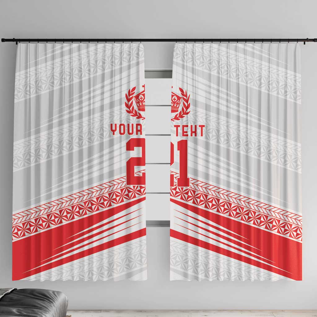 Custom Pacific Rugby Spirit Window Curtain Tonga Ngatu Pride White Edition LT9 With Hooks White - Polynesian Pride