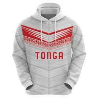 Custom Pacific Rugby Spirit Zip Hoodie Tonga Ngatu Pride White Edition LT9 - Polynesian Pride