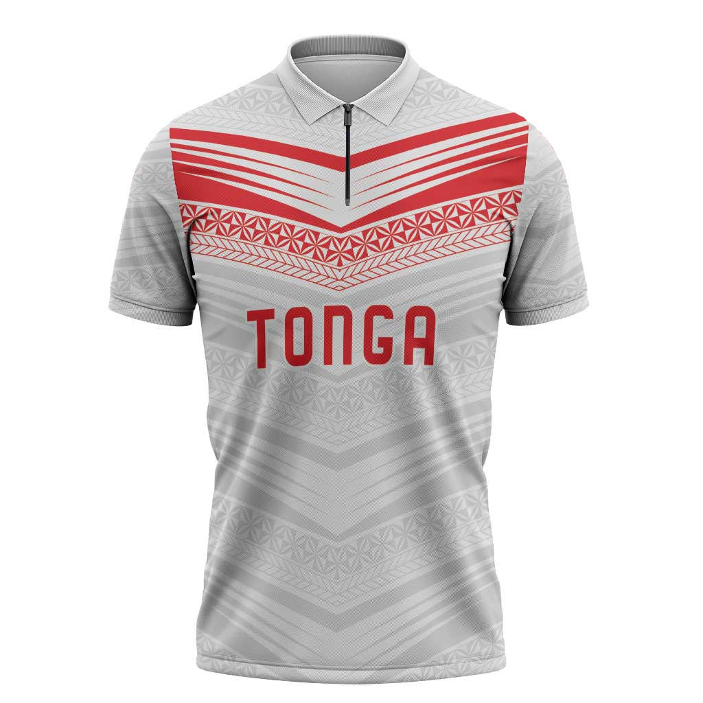 Custom Pacific Rugby Spirit Zipper Polo Shirt Tonga Ngatu Pride White Edition LT9 White - Polynesian Pride