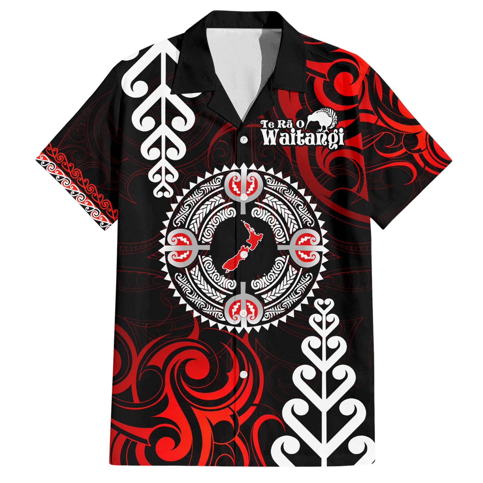 New Zealand Waitangi Day Personalised Hawaiian Shirt Aotearoa Te Ra O Waitangi With Maori Tattoo LT9 Red - Polynesian Pride