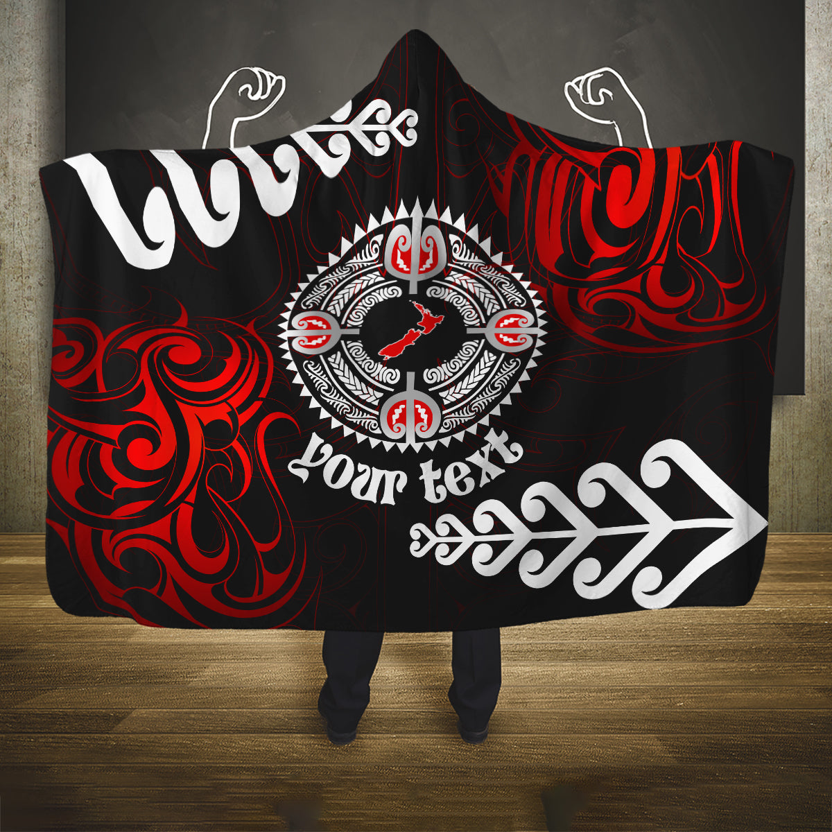 New Zealand Waitangi Day Personalised Hooded Blanket Aotearoa Te Ra O Waitangi With Maori Tattoo LT9 One Size Red - Polynesian Pride