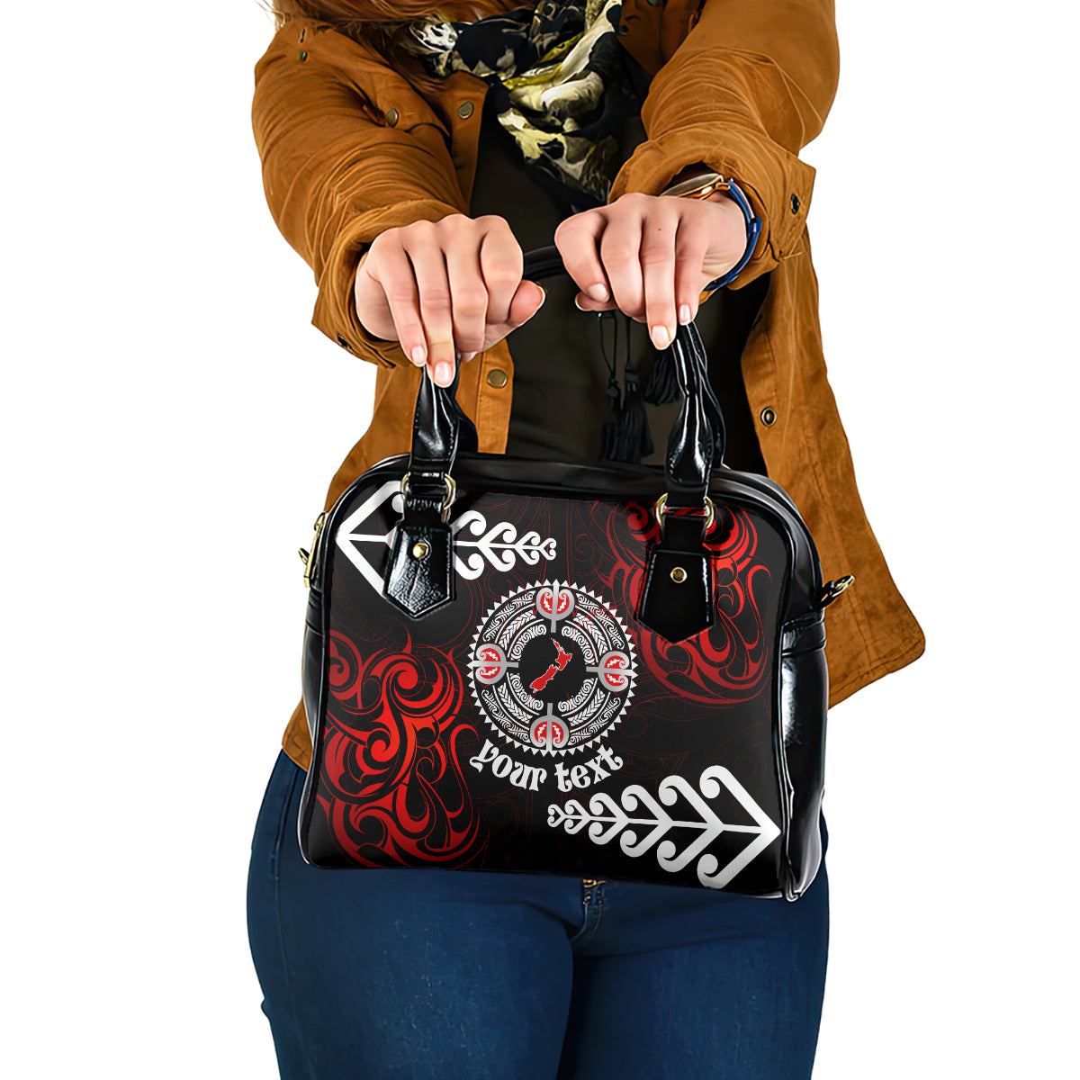 New Zealand Waitangi Day Personalised Shoulder Handbag Aotearoa Te Ra O Waitangi With Maori Tattoo LT9 One Size Red - Polynesian Pride