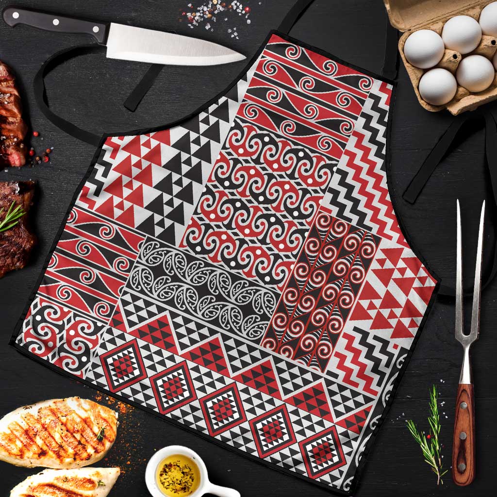 Aotearoa Kowhaiwhai Taniko Patchwork Motifs Apron LT9 Red - Polynesian Pride