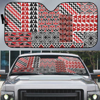 Aotearoa Kowhaiwhai Taniko Patchwork Motifs Auto Sun Shade LT9 Red - Polynesian Pride