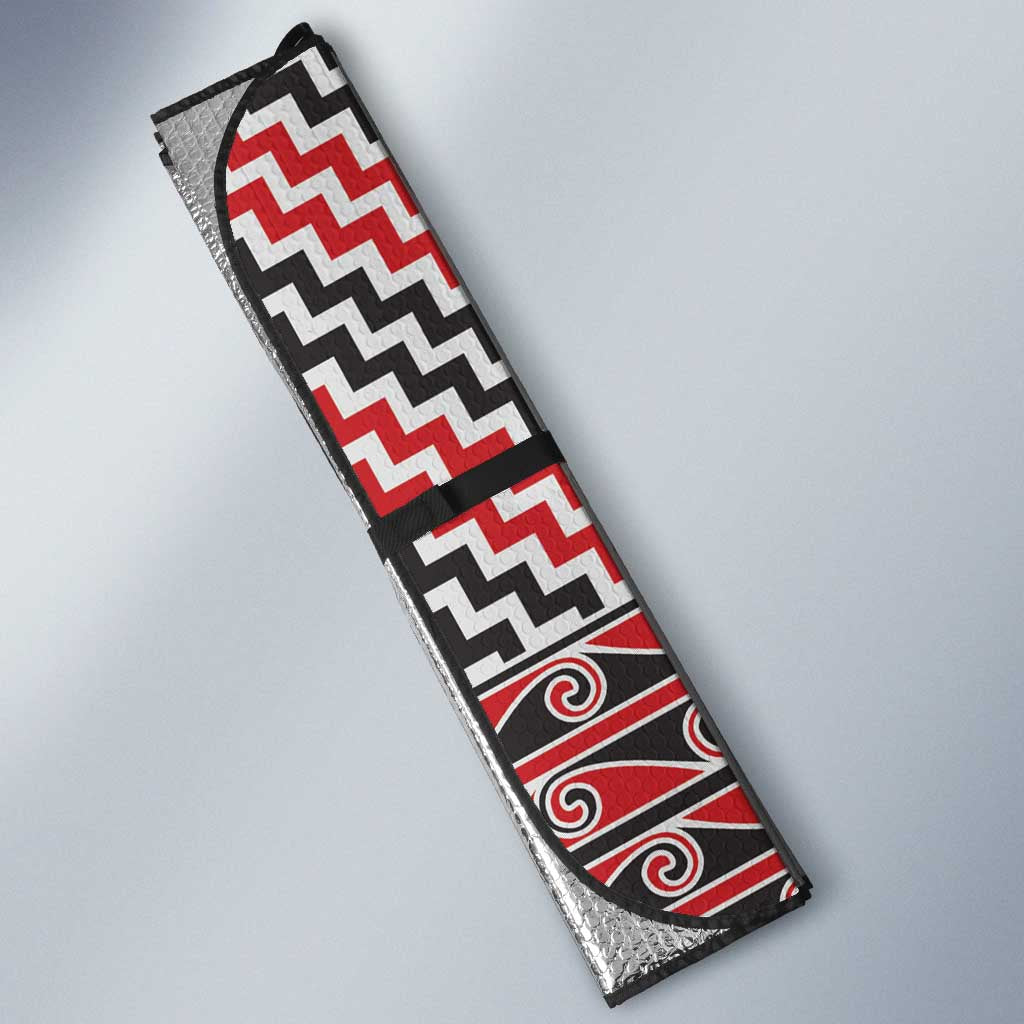 Aotearoa Kowhaiwhai Taniko Patchwork Motifs Auto Sun Shade LT9 - Polynesian Pride