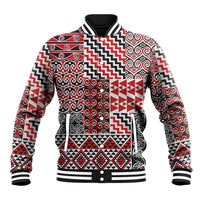 Aotearoa Kowhaiwhai Taniko Patchwork Motifs Baseball Jacket LT9 Unisex Red - Polynesian Pride
