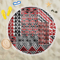 Aotearoa Kowhaiwhai Taniko Patchwork Motifs Beach Blanket LT9 One Size 150cm Red - Polynesian Pride