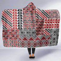 Aotearoa Kowhaiwhai Taniko Patchwork Motifs Hooded Blanket LT9 One Size Red - Polynesian Pride