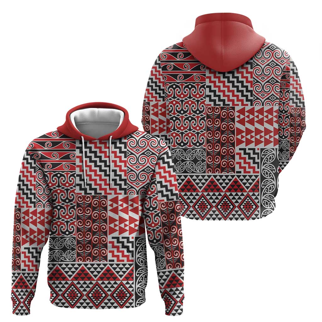 Aotearoa Kowhaiwhai Taniko Patchwork Motifs Hoodie LT9 - Polynesian Pride