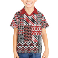Aotearoa Kowhaiwhai Taniko Patchwork Motifs Kid Hawaiian Shirt LT9 Kid Red - Polynesian Pride