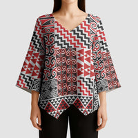 Aotearoa Kowhaiwhai Taniko Patchwork Motifs Kimono Sleeve Blouse LT9 - Polynesian Pride