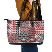 Aotearoa Kowhaiwhai Taniko Patchwork Motifs Leather Tote Bag LT9 - Polynesian Pride