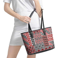 Aotearoa Kowhaiwhai Taniko Patchwork Motifs Leather Tote Bag LT9 - Polynesian Pride