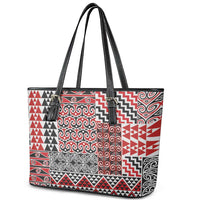 Aotearoa Kowhaiwhai Taniko Patchwork Motifs Leather Tote Bag LT9 - Polynesian Pride