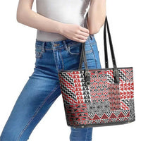 Aotearoa Kowhaiwhai Taniko Patchwork Motifs Leather Tote Bag LT9 - Polynesian Pride