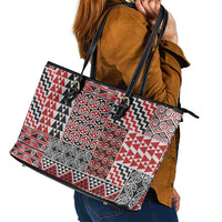 Aotearoa Kowhaiwhai Taniko Patchwork Motifs Leather Tote Bag LT9 - Polynesian Pride