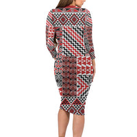 Aotearoa Kowhaiwhai Taniko Patchwork Motifs Long Sleeve Bodycon Dress LT9 - Polynesian Pride
