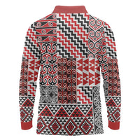 Aotearoa Kowhaiwhai Taniko Patchwork Motifs Long Sleeve Polo Shirt LT9 - Polynesian Pride
