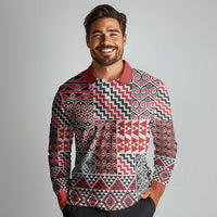 Aotearoa Kowhaiwhai Taniko Patchwork Motifs Long Sleeve Polo Shirt LT9 - Polynesian Pride