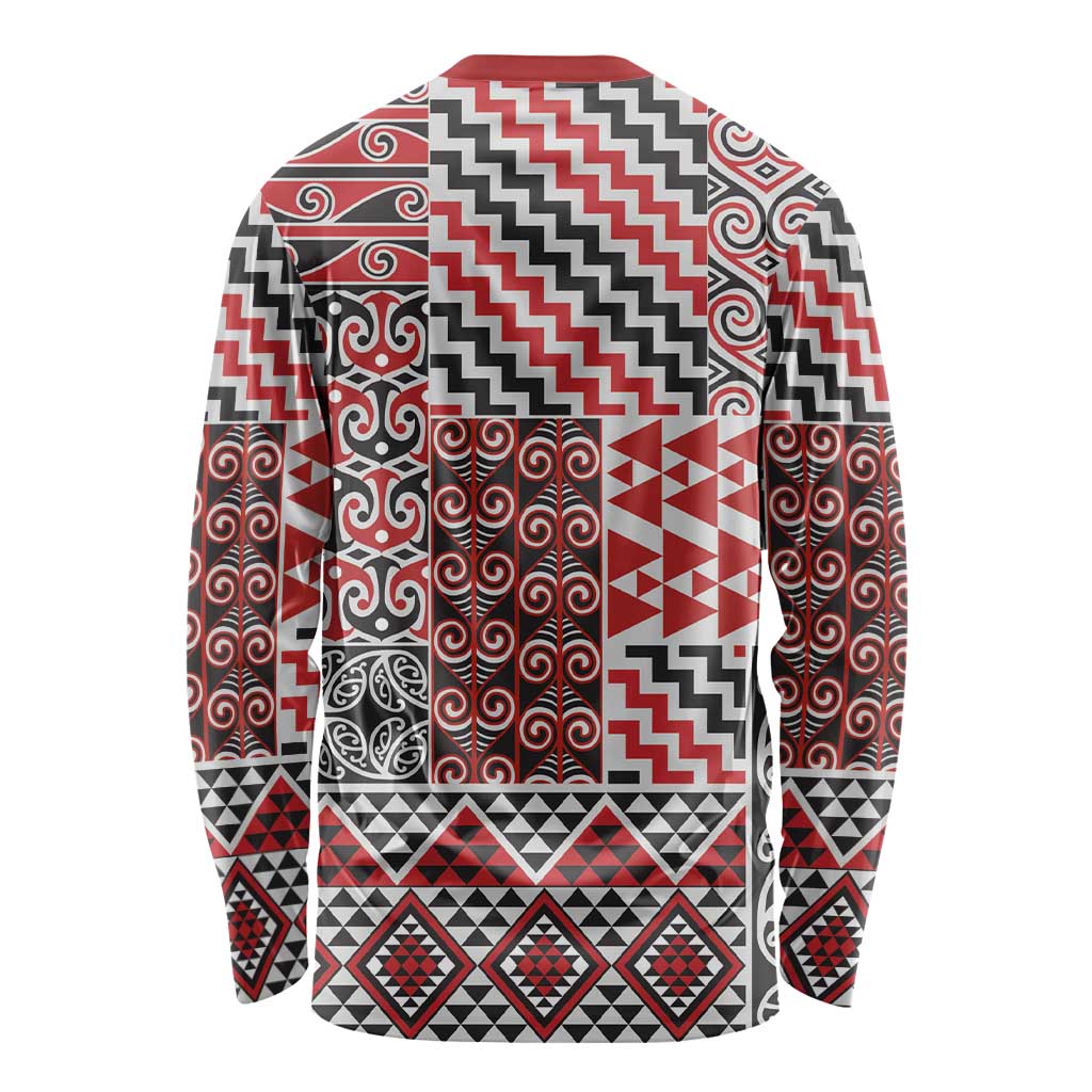 Aotearoa Kowhaiwhai Taniko Patchwork Motifs Long Sleeve Shirt LT9 - Polynesian Pride