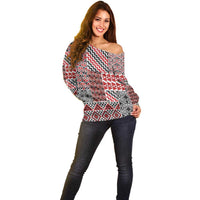 Aotearoa Kowhaiwhai Taniko Patchwork Motifs Off Shoulder Sweater LT9 - Polynesian Pride