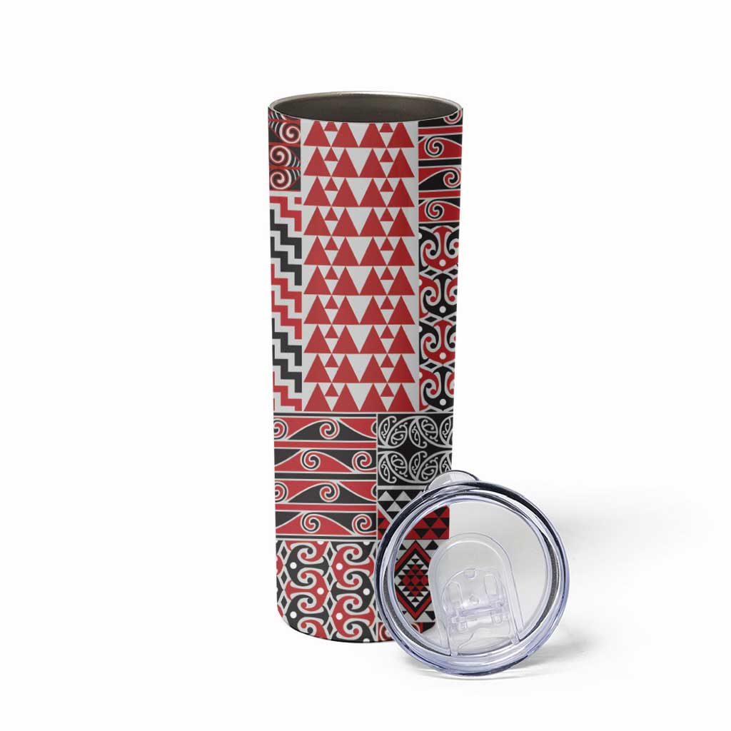Aotearoa Kowhaiwhai Taniko Patchwork Motifs Skinny Tumbler LT9 - Polynesian Pride