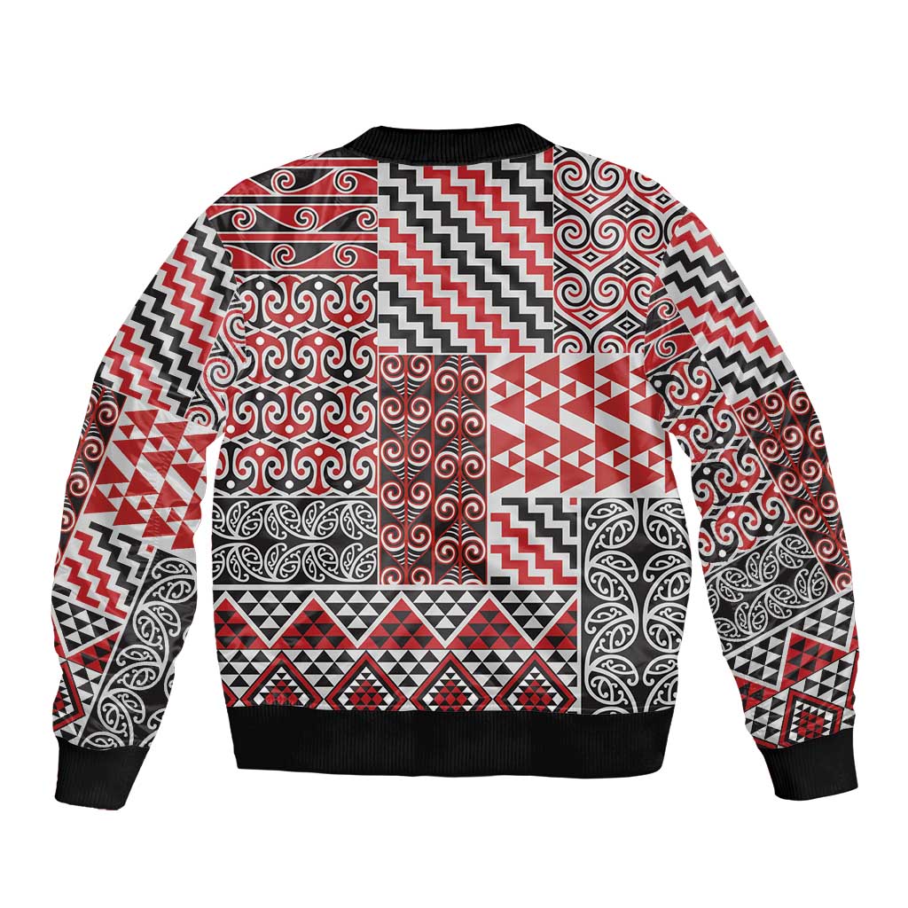 Aotearoa Kowhaiwhai Taniko Patchwork Motifs Sleeve Zip Bomber Jacket LT9 - Polynesian Pride