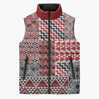 Aotearoa Kowhaiwhai Taniko Patchwork Motifs Sleeveless Puffer Jacket LT9 Unisex Red - Polynesian Pride