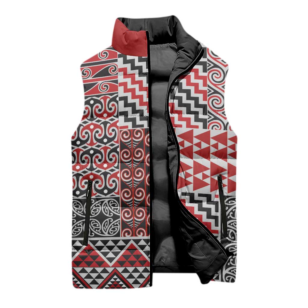 Aotearoa Kowhaiwhai Taniko Patchwork Motifs Sleeveless Puffer Jacket LT9 - Polynesian Pride