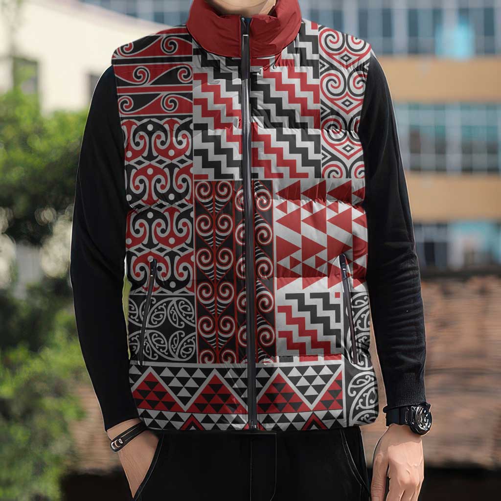 Aotearoa Kowhaiwhai Taniko Patchwork Motifs Sleeveless Puffer Jacket LT9 - Polynesian Pride