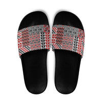 Aotearoa Kowhaiwhai Taniko Patchwork Motifs Slide Sandals LT9 Red - Polynesian Pride