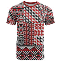 Aotearoa Kowhaiwhai Taniko Patchwork Motifs T Shirt LT9 Red - Polynesian Pride