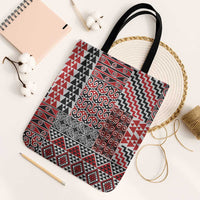 Aotearoa Kowhaiwhai Taniko Patchwork Motifs Tote Bag LT9 Black Strap One Size Red - Polynesian Pride