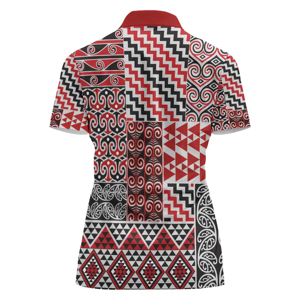 Aotearoa Kowhaiwhai Taniko Patchwork Motifs Women Polo Shirt LT9 - Polynesian Pride
