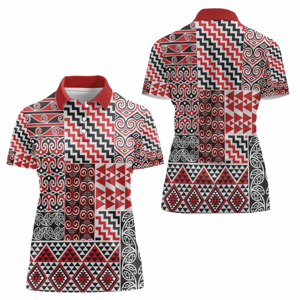 Aotearoa Kowhaiwhai Taniko Patchwork Motifs Women Polo Shirt LT9 - Polynesian Pride