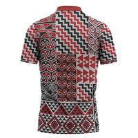 Aotearoa Kowhaiwhai Taniko Patchwork Motifs Zipper Polo Shirt LT9 - Polynesian Pride