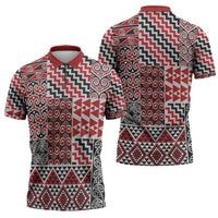 Aotearoa Kowhaiwhai Taniko Patchwork Motifs Zipper Polo Shirt LT9 - Polynesian Pride