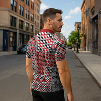 Aotearoa Kowhaiwhai Taniko Patchwork Motifs Zipper Polo Shirt LT9 - Polynesian Pride