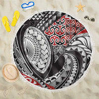 Aotearoa Maori Rugby Tribal Tattoo Beach Blanket Kowhaiwhai Taniko Patchwork Motifs LT9 One Size 150cm Red - Polynesian Pride