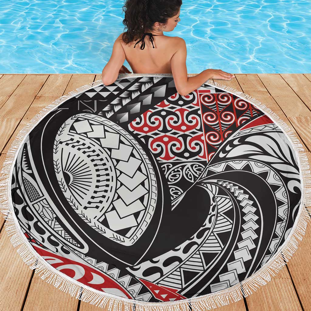 Aotearoa Maori Rugby Tribal Tattoo Beach Blanket Kowhaiwhai Taniko Patchwork Motifs LT9 - Polynesian Pride