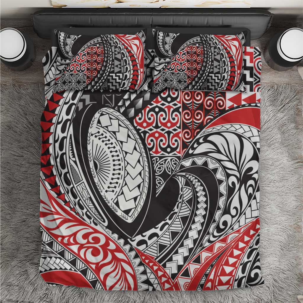 Aotearoa Maori Rugby Tribal Tattoo Bedding Set Kowhaiwhai Taniko Patchwork Motifs LT9 Red - Polynesian Pride